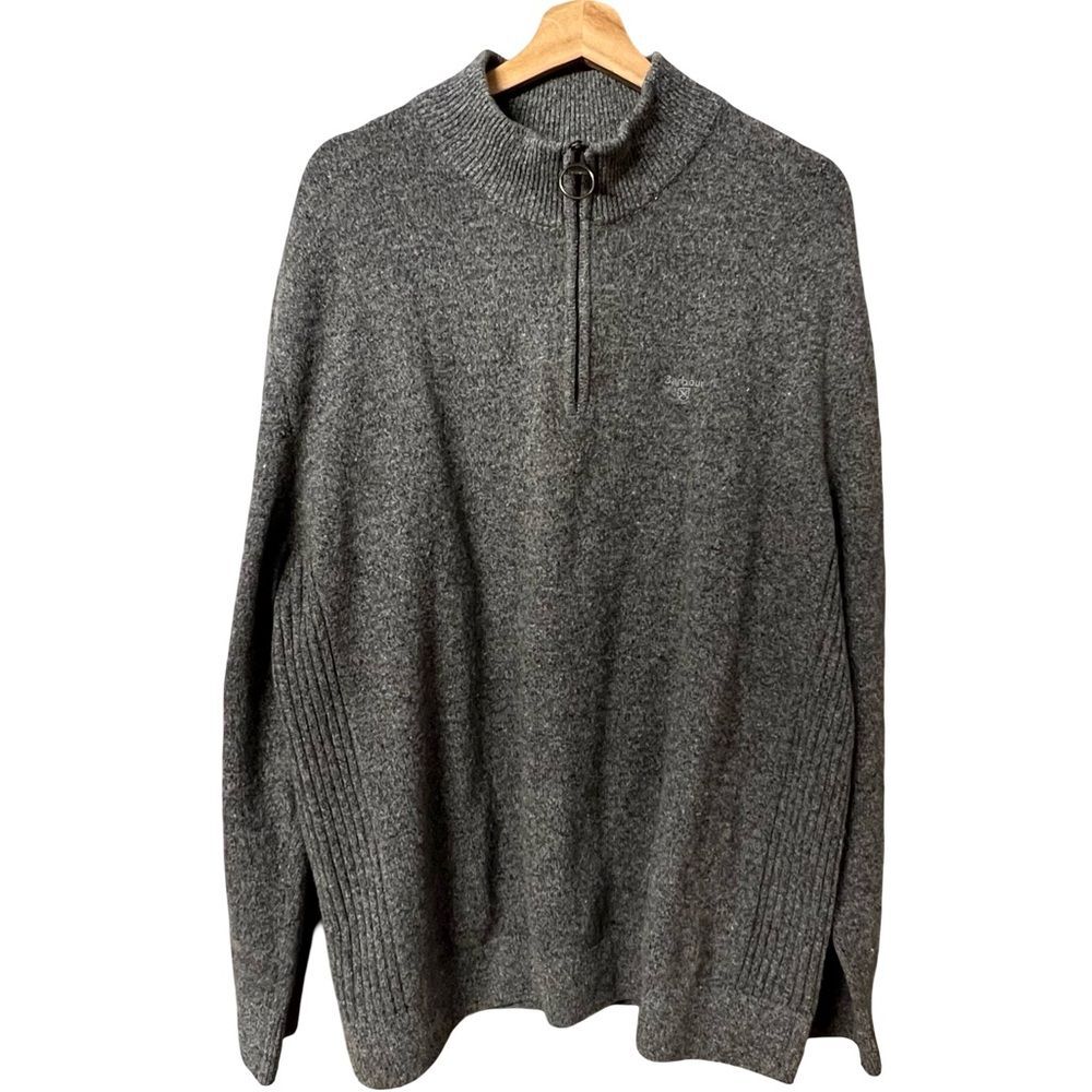 Barbour Mens Tisbury Wool 1/4 Sweater Size XXL Grey English Countryside Preppy